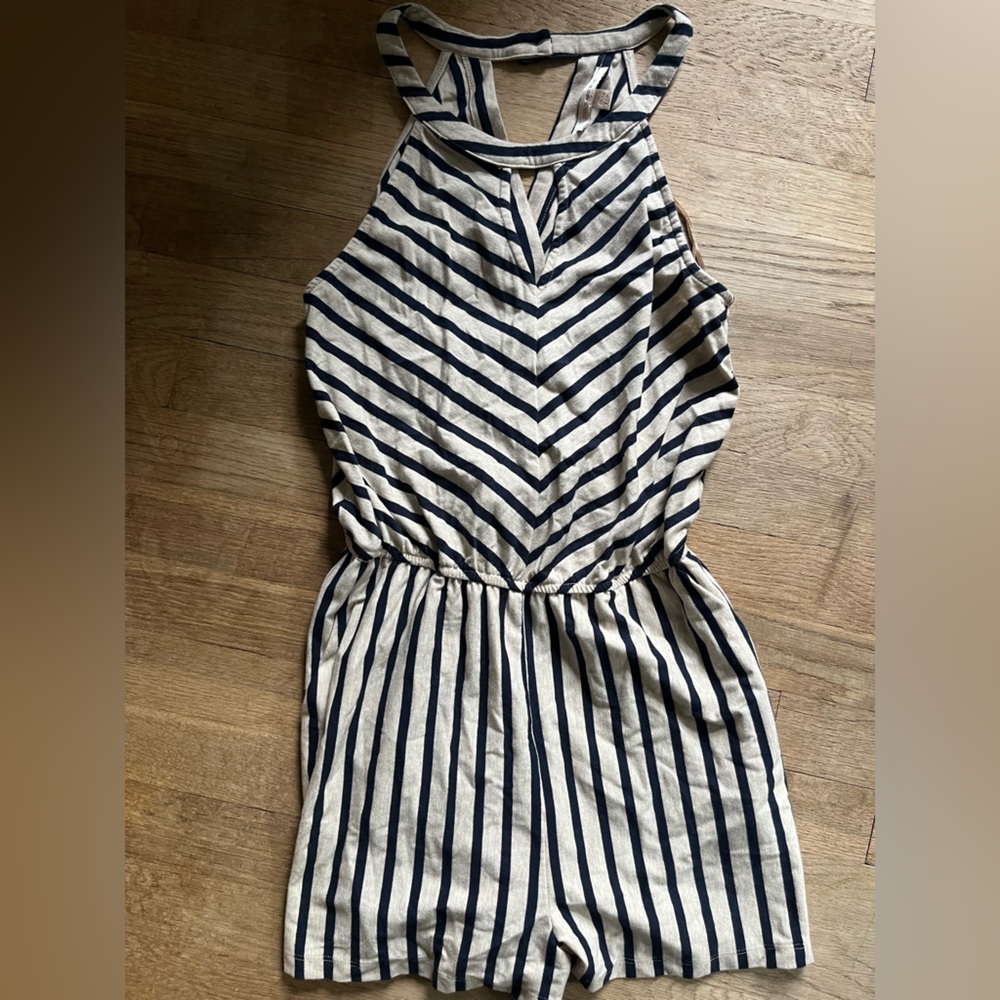 Skies Are Blue Navy and White Striped Romper
